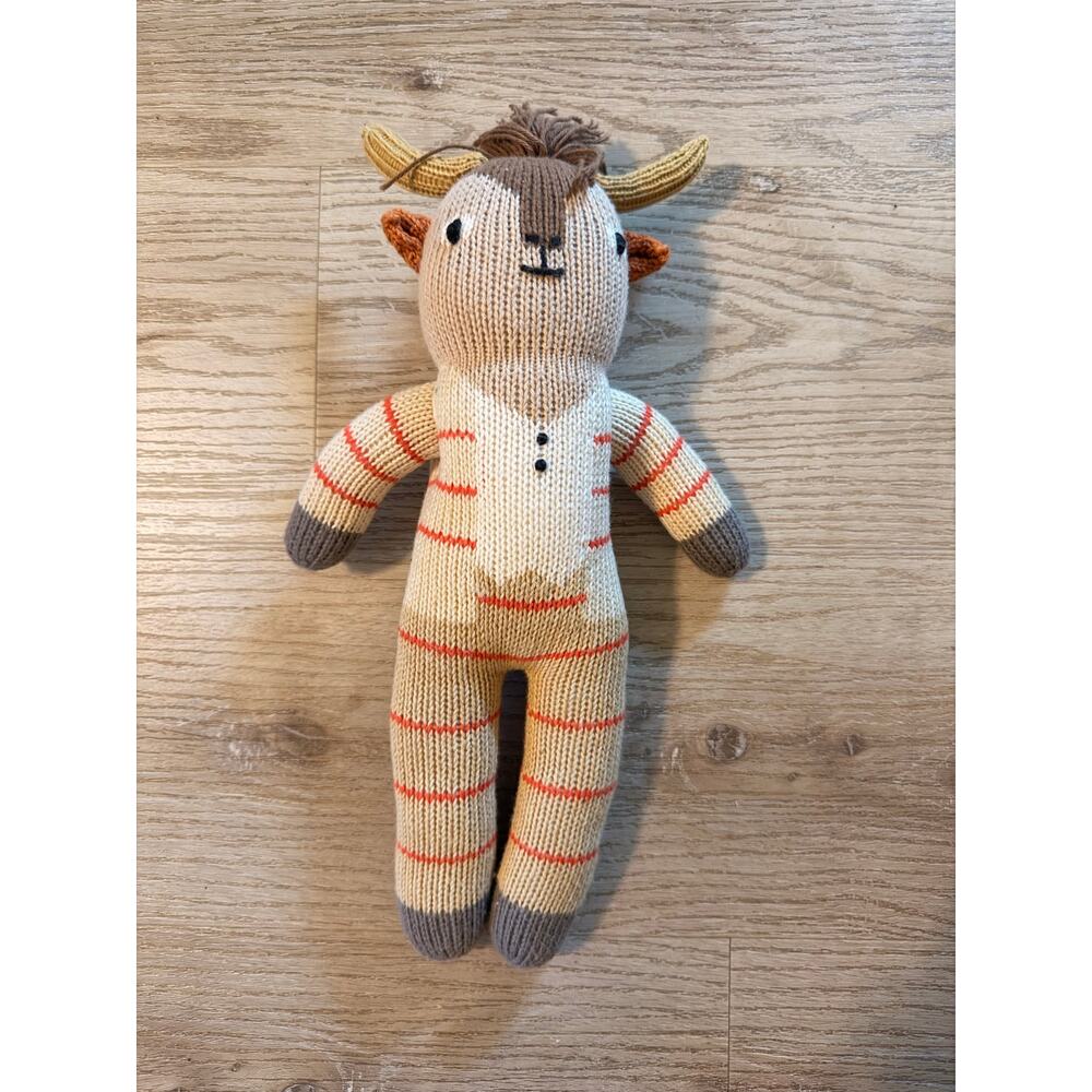 Blabla Knit Longhorn Bull Plush Stuffed Animal Organic Cotton Handmade Soft Toy